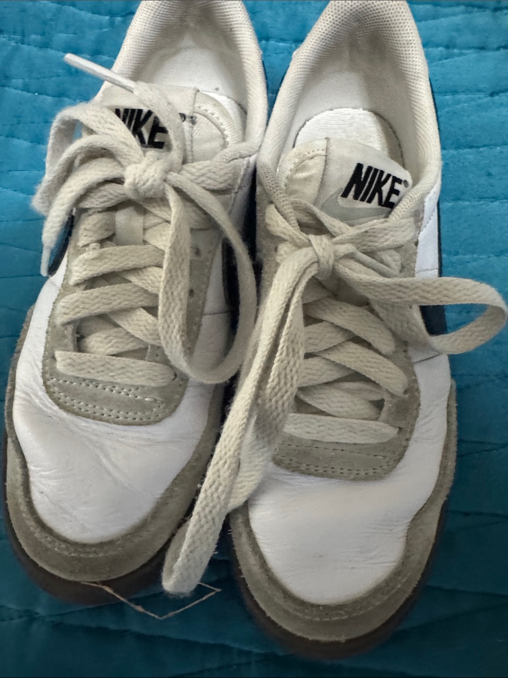 Nike White Sneakers with Black Swoosh and Tan Accents
